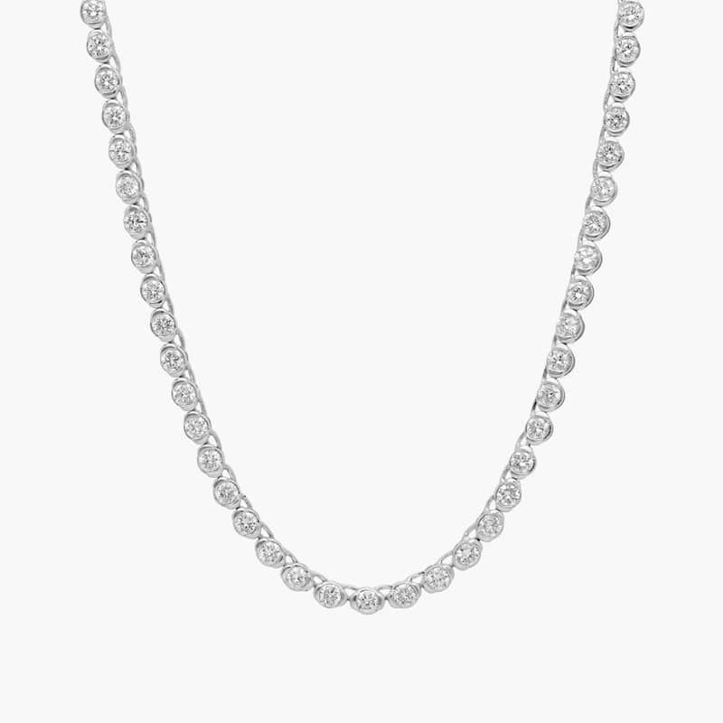 Mini Half Tennis Necklace With 4CTW Round Cut Diamonds In 14K White Gold