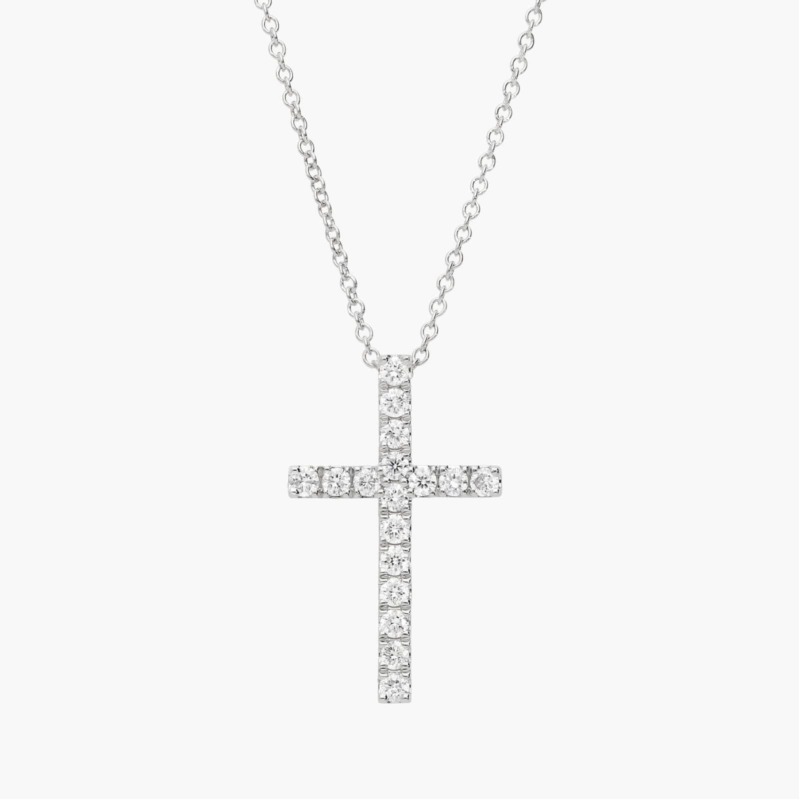 Riviera Pavé Lab-Grown Diamond Cross Necklace in 14K White Gold (1/2 ct. tw.)