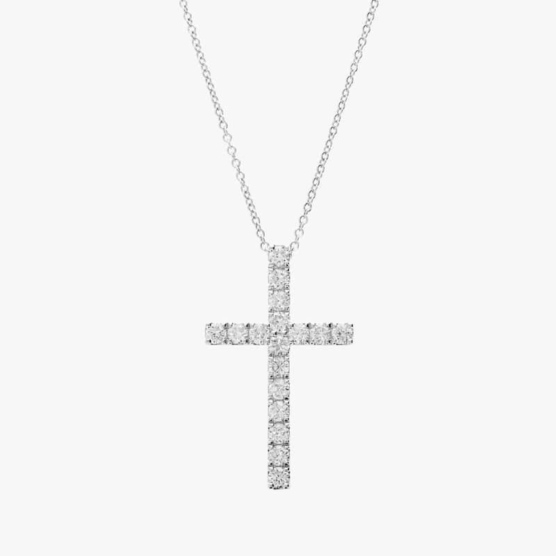 Riviera Pavé Lab-Grown Diamond Cross Necklace in 14K White Gold (1 ct. tw.)