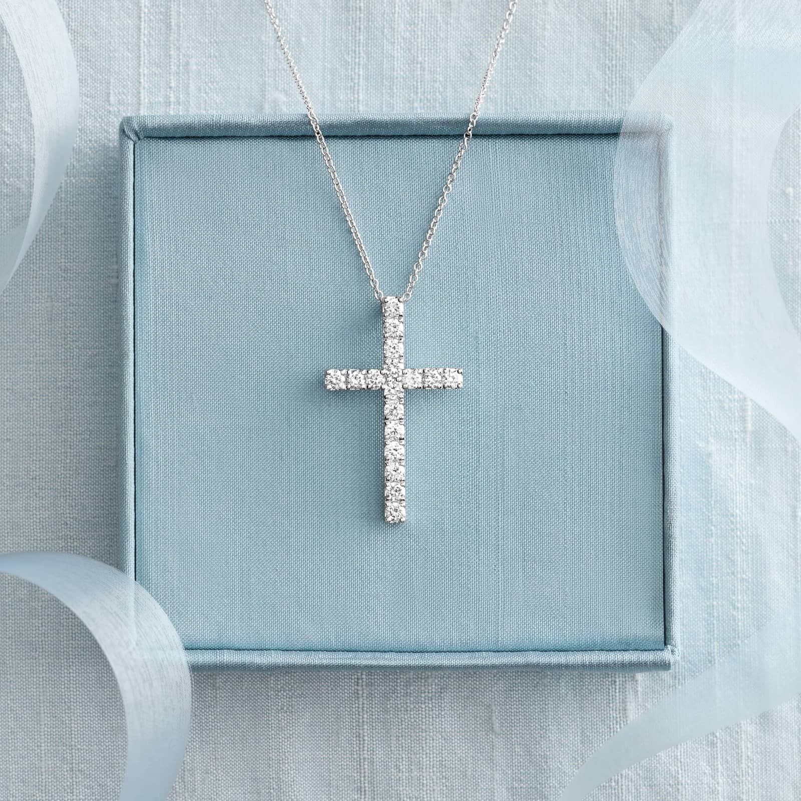 Riviera Pavé Lab-Grown Diamond Cross Necklace in 14K White Gold (1 ct. tw.)