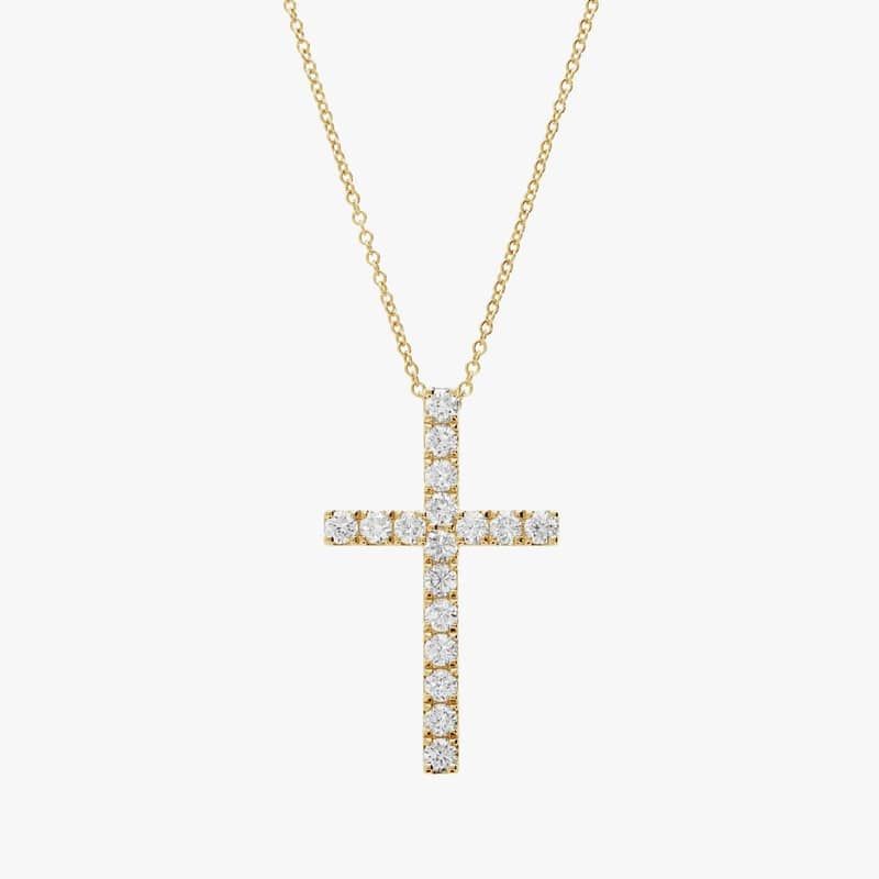 Riviera Pavé Lab-Grown Diamond Cross Necklace in 14K Yellow Gold (1 ct. tw.)