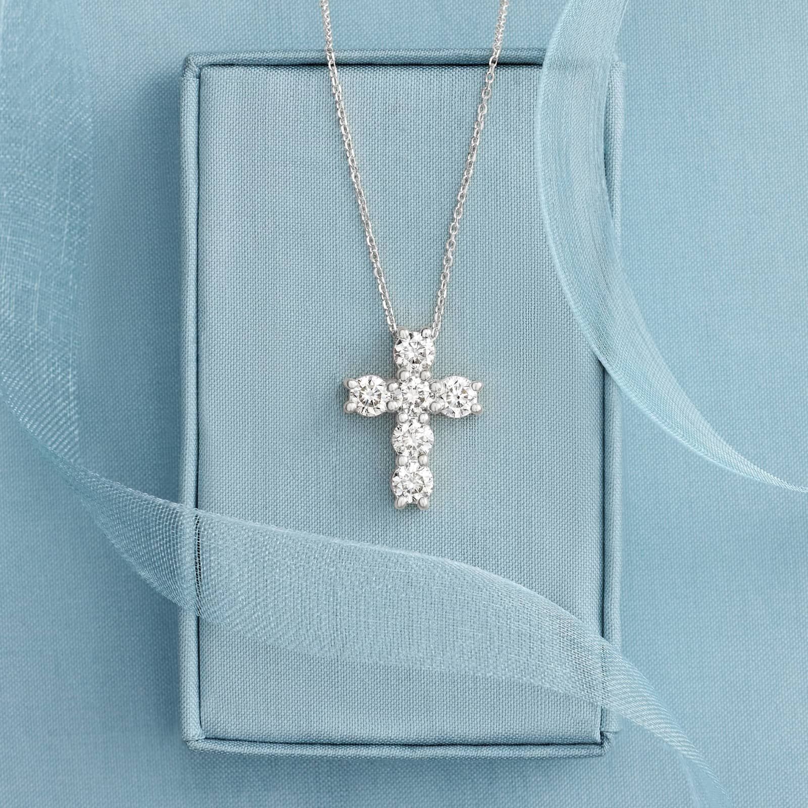 Lab-Grown Diamond Cross Necklace in 14K White Gold (1 1/2 ct. tw.)