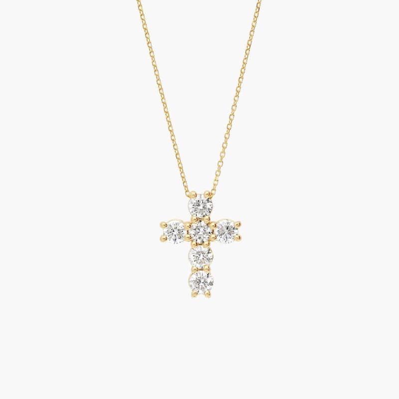 Lab-Grown Diamond Cross Necklace in 14K Yellow Gold (1 1/2 ct. tw.)