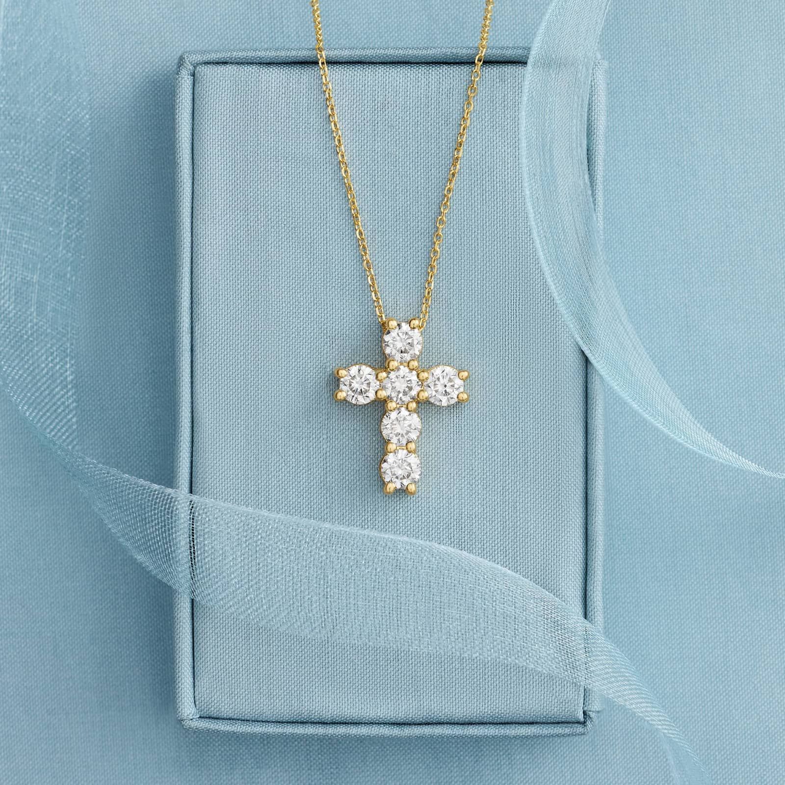 Lab-Grown Diamond Cross Necklace in 14K Yellow Gold (1 1/2 ct. tw.)