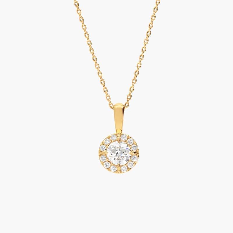 Micro Halo Lab-Grown Diamond Pendant in 14K Yellow Gold (3/4 ct. tw)