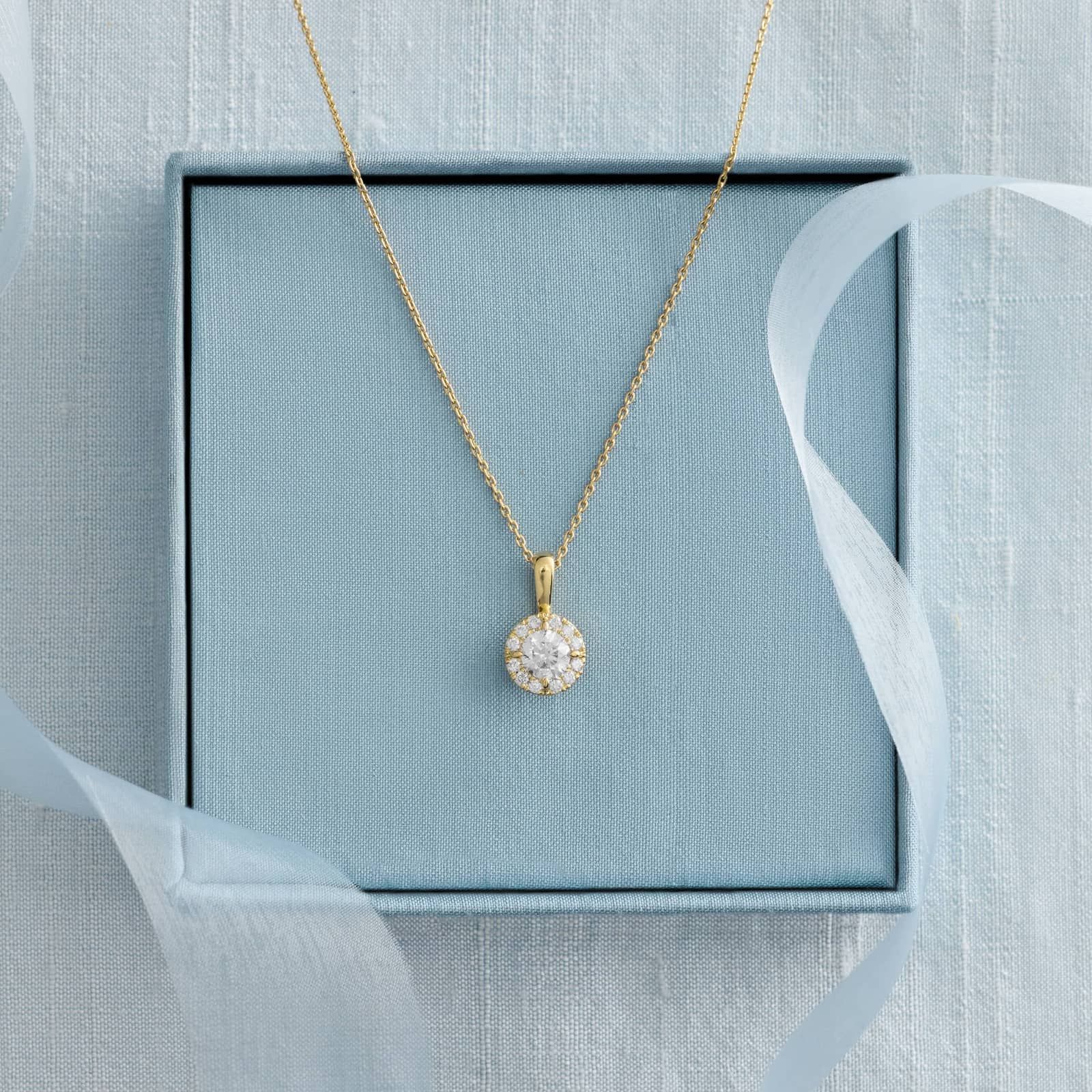 Micro Halo Lab-Grown Diamond Pendant in 14K Yellow Gold (3/4 ct. tw)