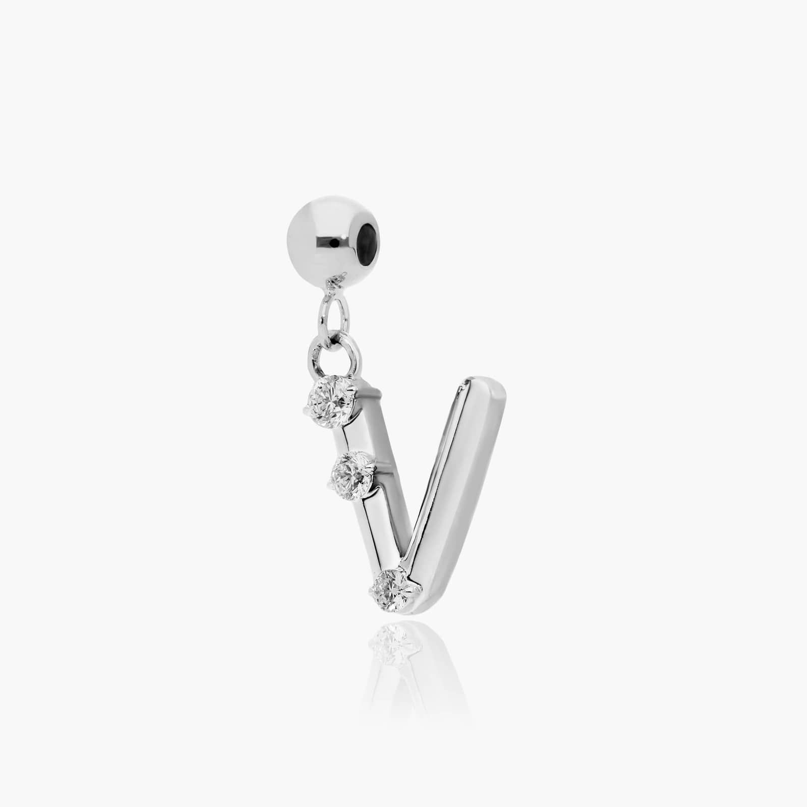 V Initial Lab-Grown Diamond Charm In 14K White Gold By James Allen