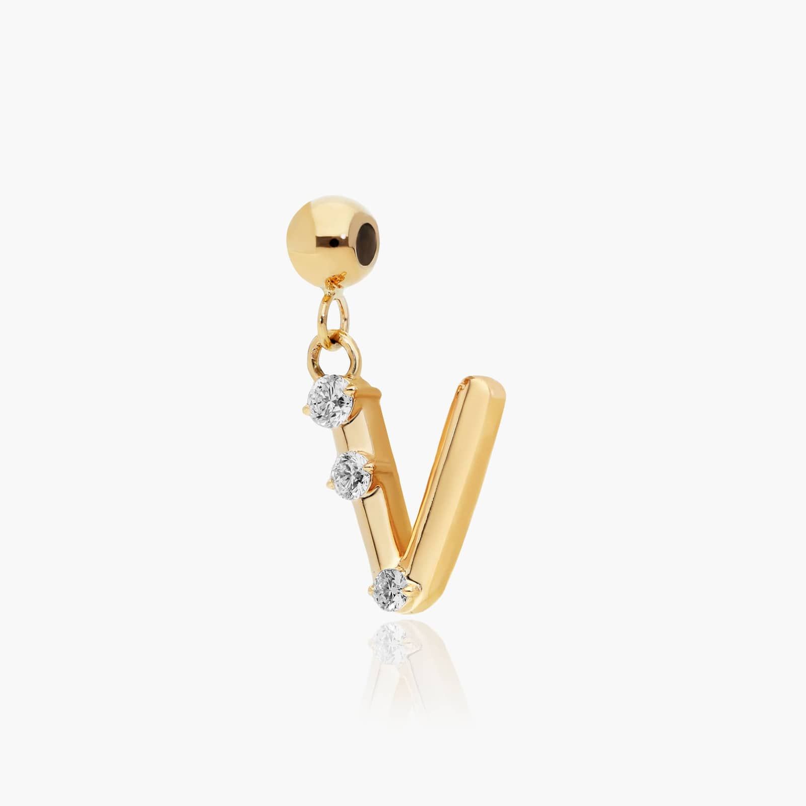 V Initial Lab-Grown Diamond Charm In 14K Yellow Gold By James Allen