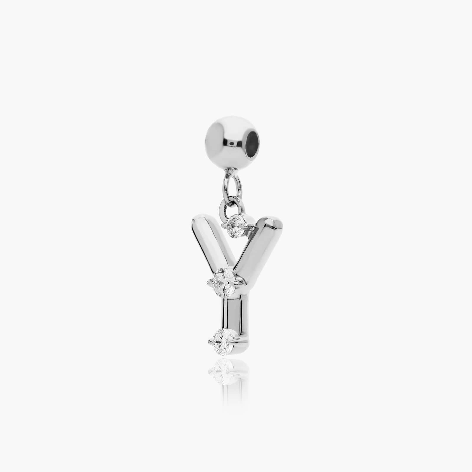 Y Initial Lab-Grown Diamond Charm In 14K White Gold By James Allen