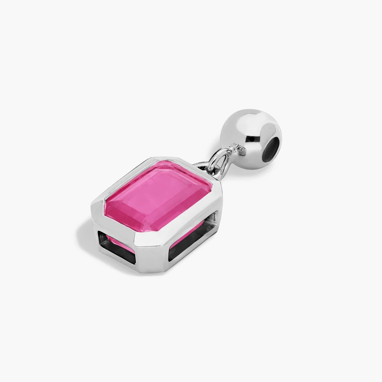 14K White Gold Emerald Cut Bezel Ruby Birthstone Charm By James Allen