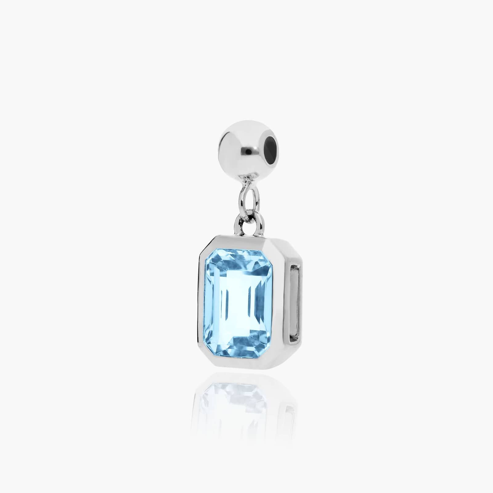 14K White Gold Emerald Cut Bezel Blue Topaz Birthstone Charm By James Allen
