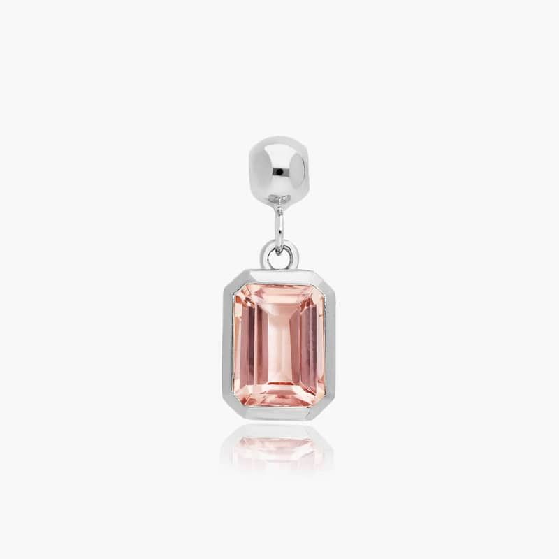 14K White Gold Emerald Cut Bezel Pink Tourmaline Birthstone Charm By James Allen