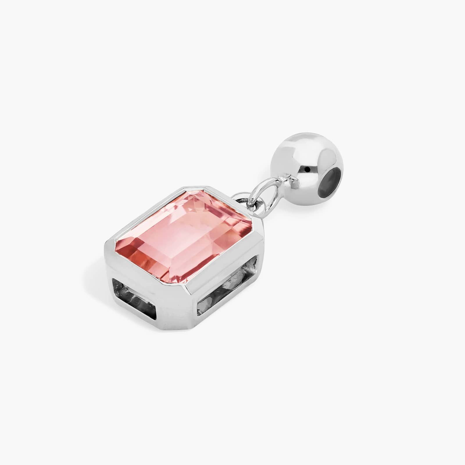 14K White Gold Emerald Cut Bezel Pink Tourmaline Birthstone Charm By James Allen