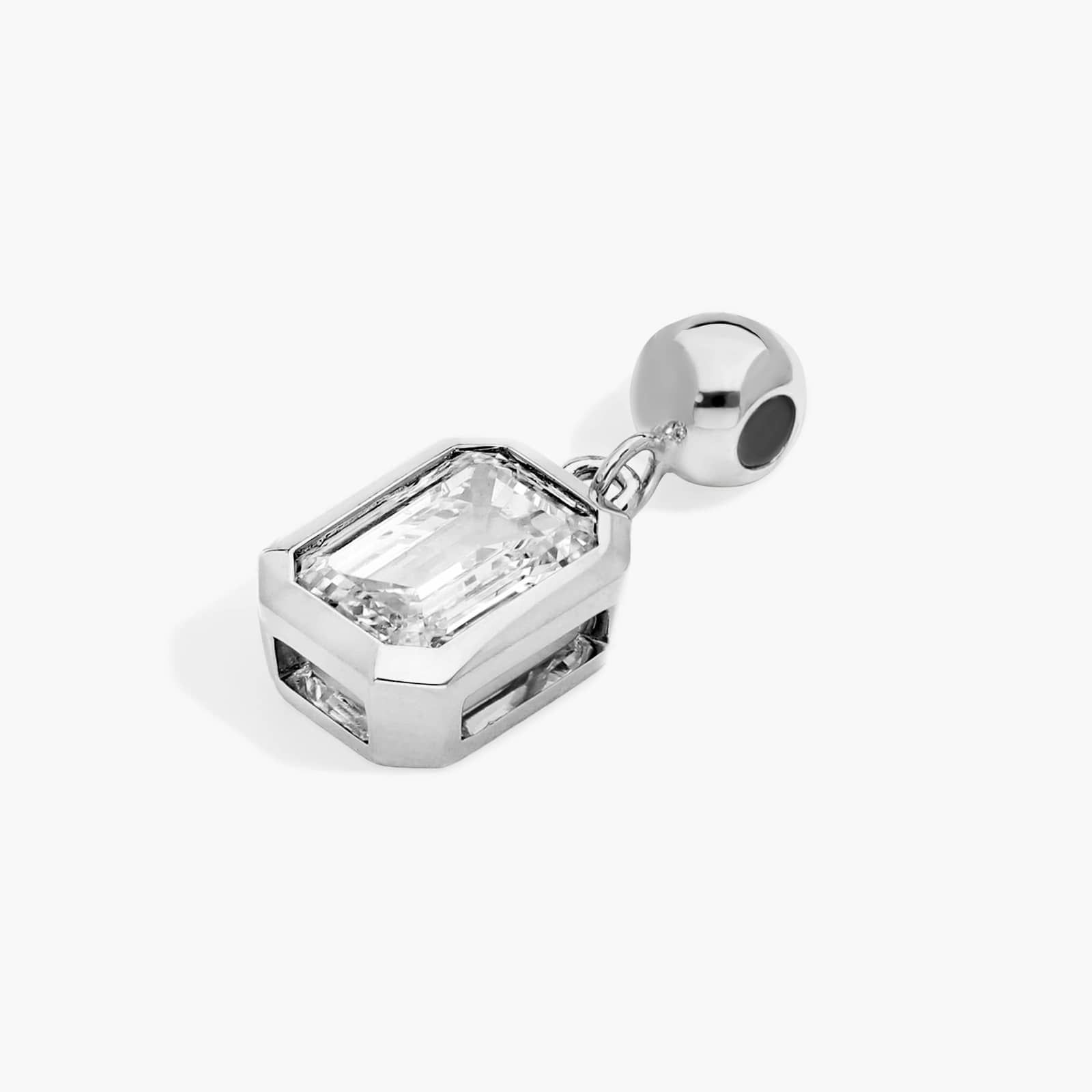 Bezel Set Birthstone Charm With Emerald Cut Lab-Grown Diamond In 14K White Gold By James Allen