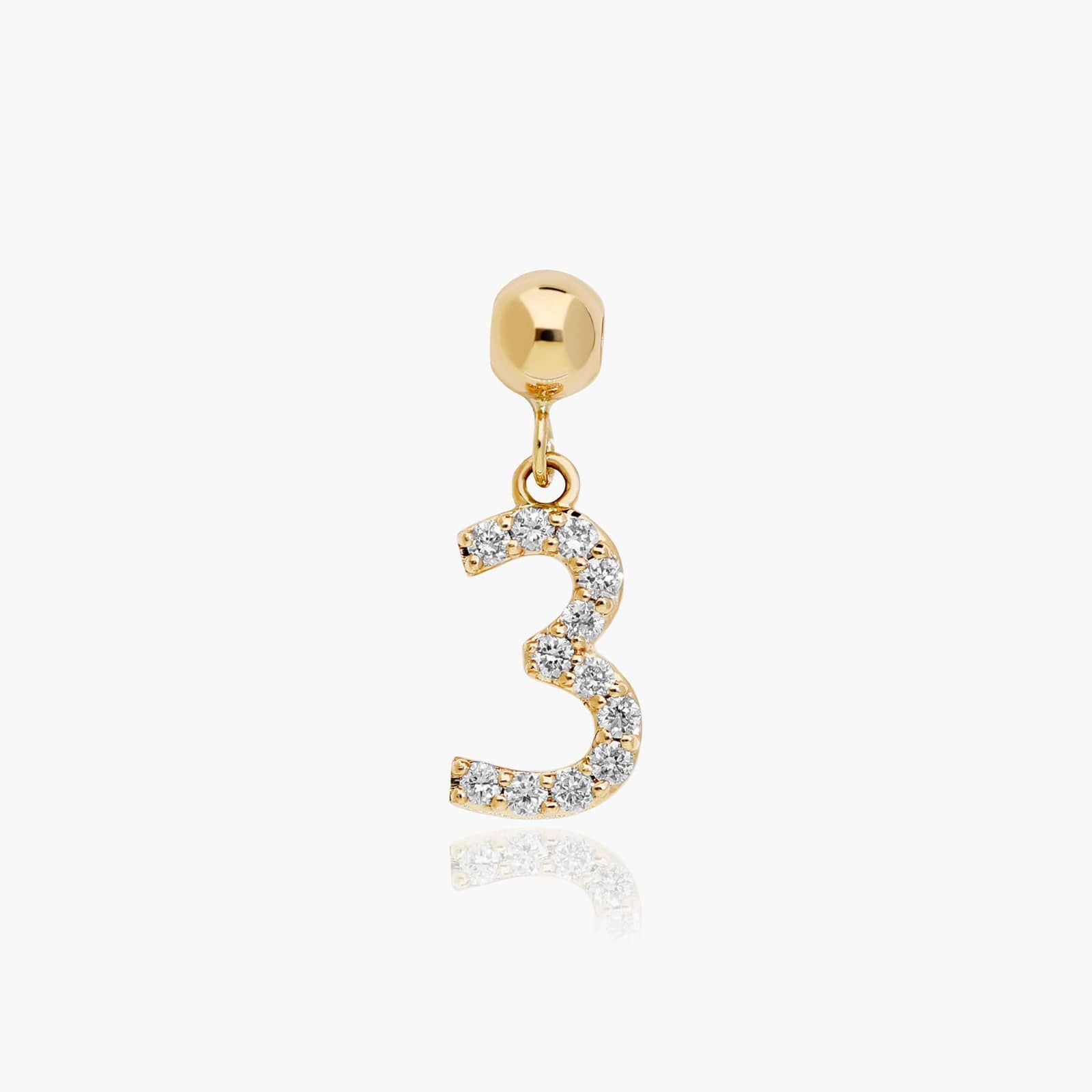 Number 3 Lab-Grown Diamond Charm In 14K Yellow Gold By James Allen
