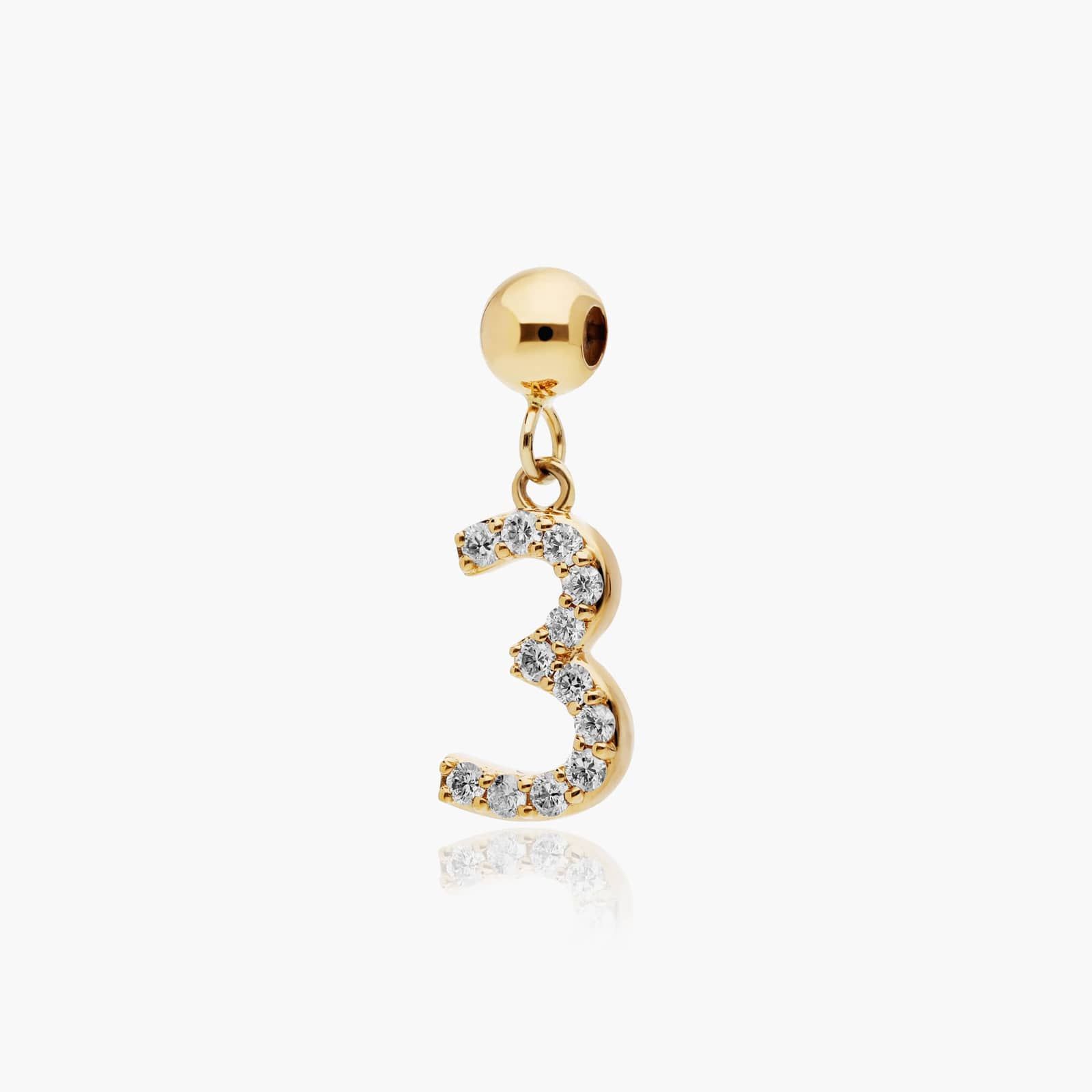 Number 3 Lab-Grown Diamond Charm In 14K Yellow Gold By James Allen