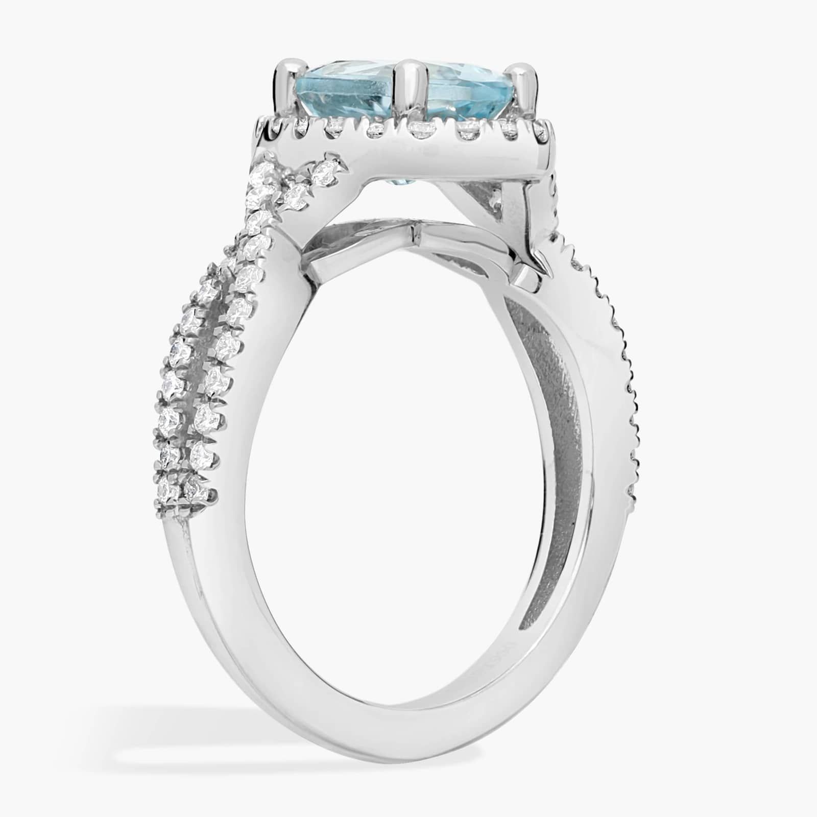 Twist Halo Diamond Engagement Ring with Oval Aquamarine in Platinum (9x7mm)