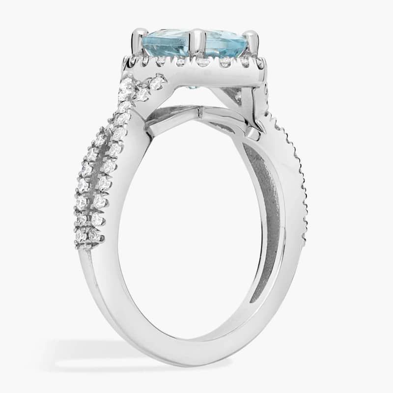 Twist Halo Diamond Engagement Ring with Oval Aquamarine in Platinum (9x7mm)