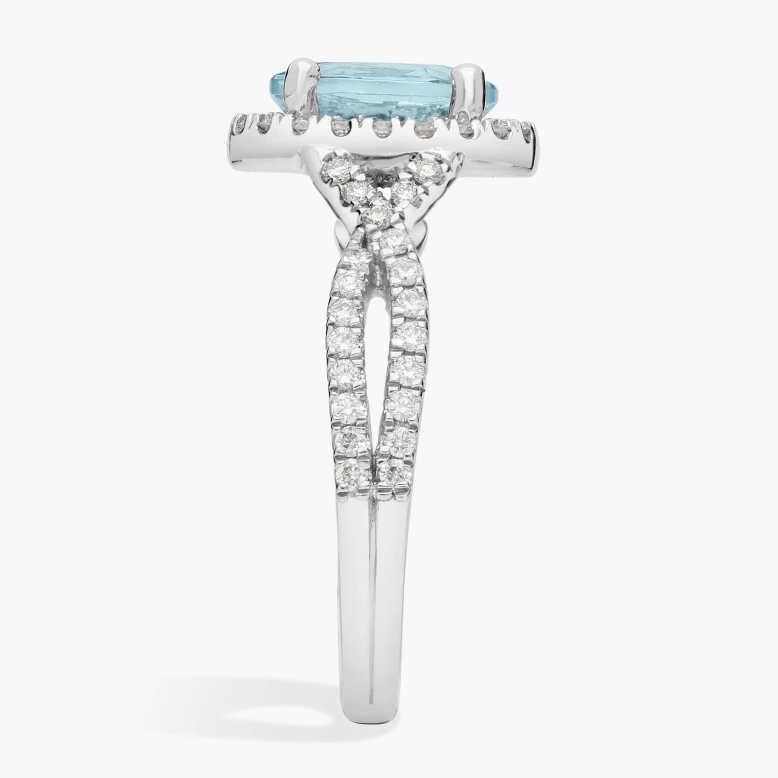 Twist Halo Diamond Engagement Ring with Oval Aquamarine in Platinum (9x7mm)