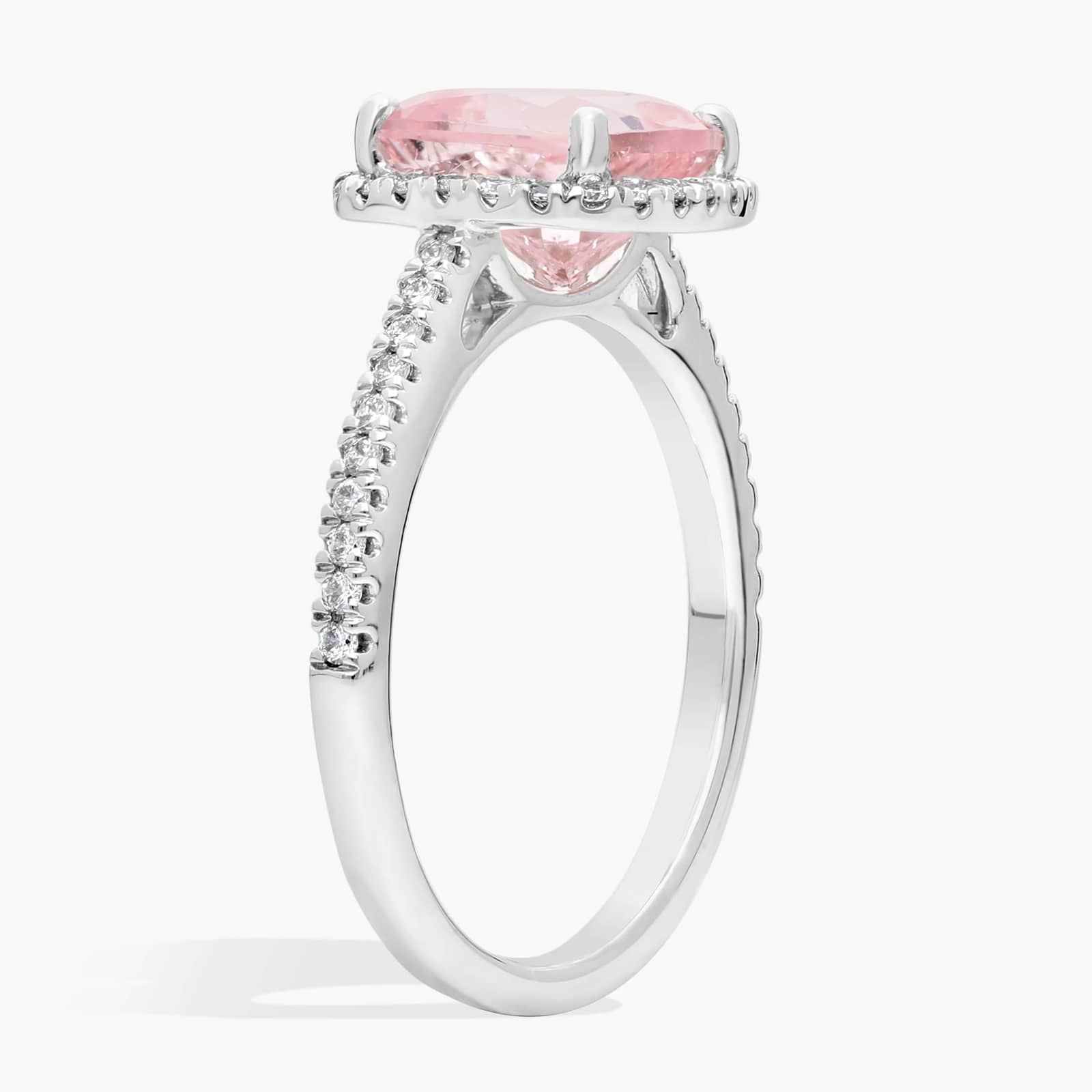 Classic Halo Diamond Engagement Ring with Cushion Morganite in 14k White Gold (8mm)