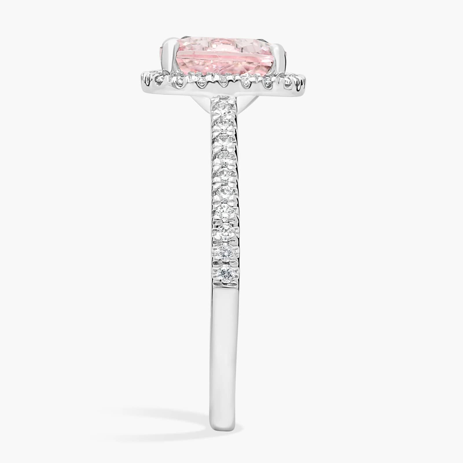 Classic Halo Diamond Engagement Ring with Cushion Morganite in 14k White Gold (8mm)