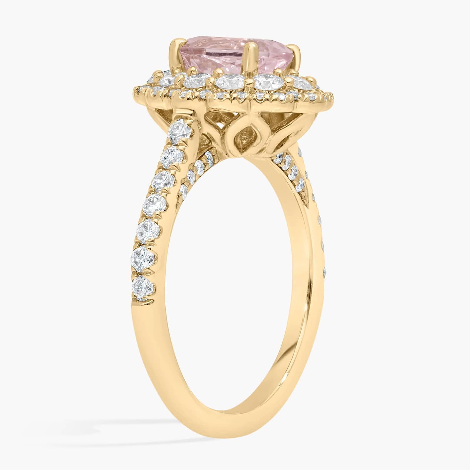 Vintage Diamond Halo Engagement Ring with Oval Morganite in 14k Yellow Gold (8x6mm)