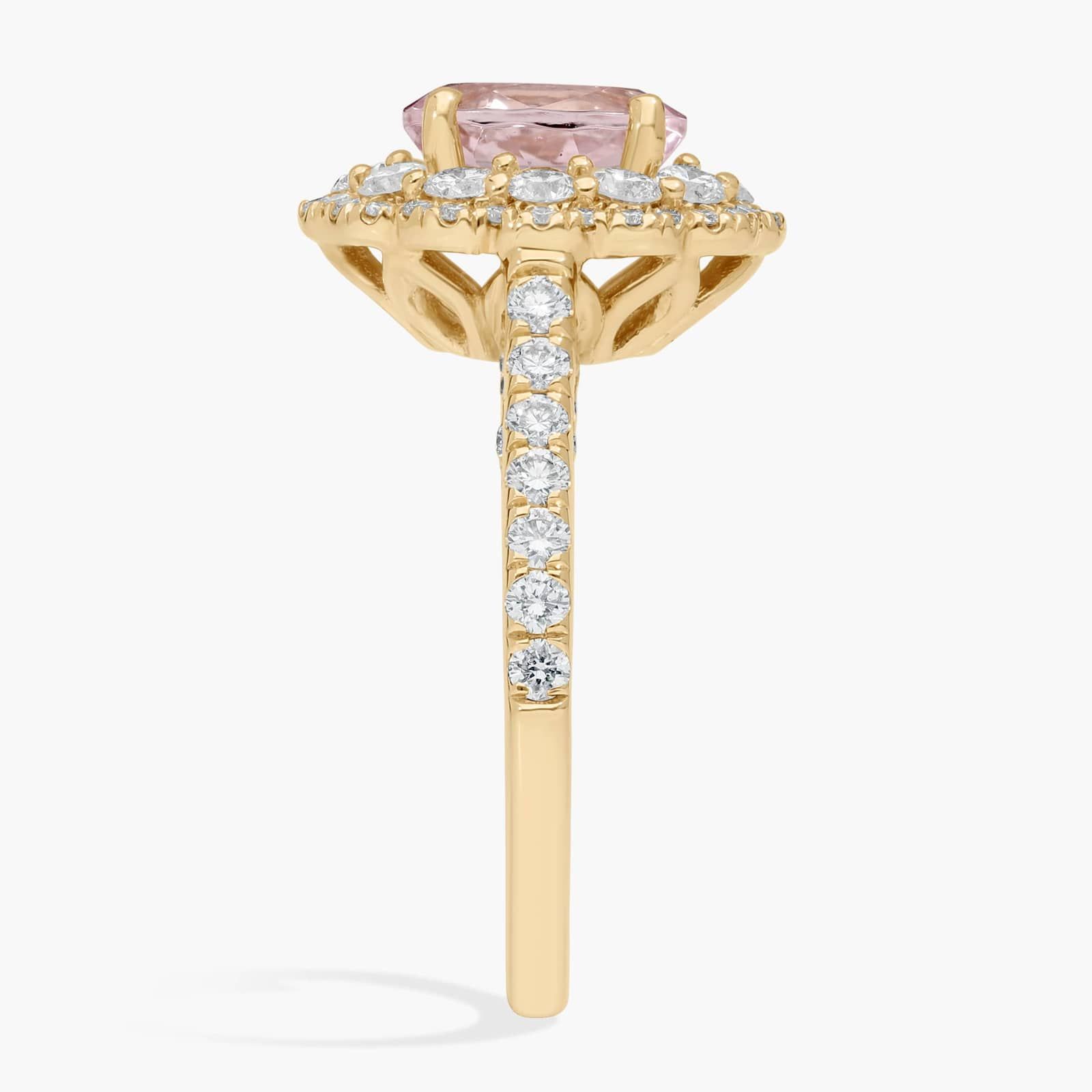 Vintage Diamond Halo Engagement Ring with Oval Morganite in 14k Yellow Gold (8x6mm)