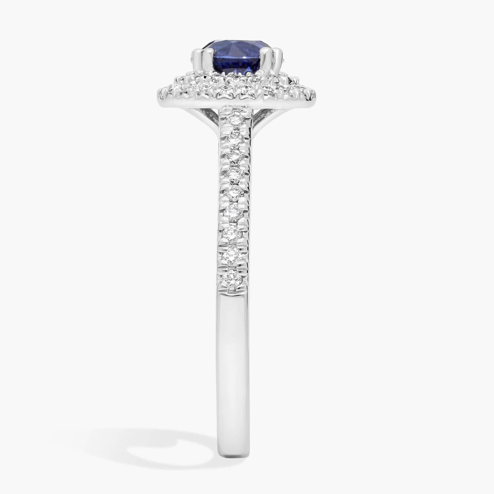 Micropavé Double Halo Diamond Engagement Ring with Round Sapphire in Platinum (6mm)