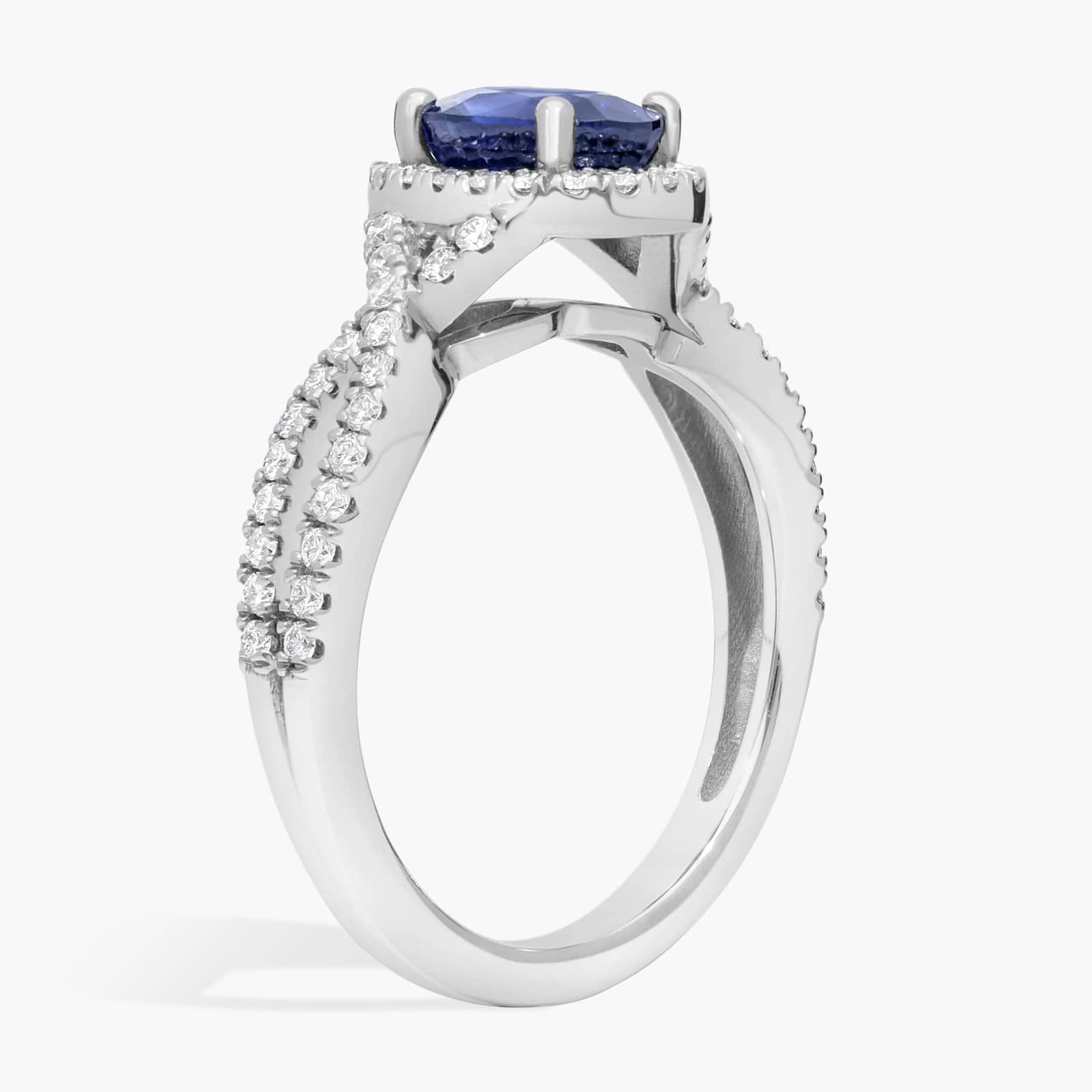 Twist Halo Diamond Engagement Ring with Oval Sapphire in 14k White Gold (8x6mm)