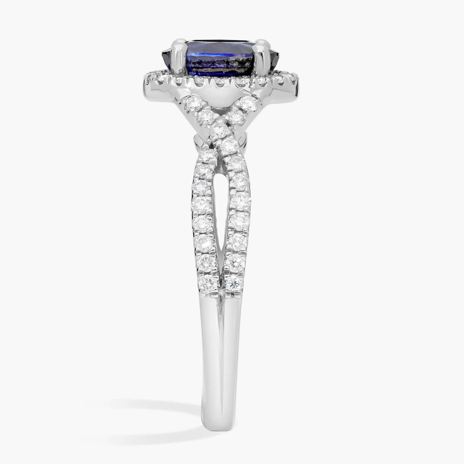 Twist Halo Diamond Engagement Ring with Oval Sapphire in 14k White Gold (8x6mm)