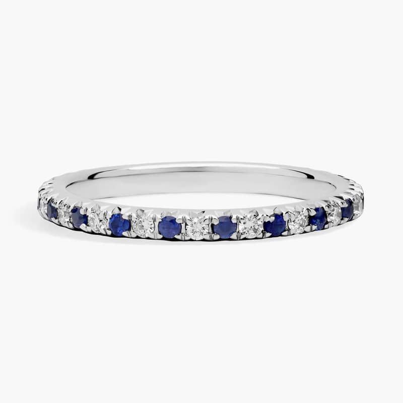 French Pavé Sapphire and Diamond Eternity Ring in 14k White Gold (1.4mm)