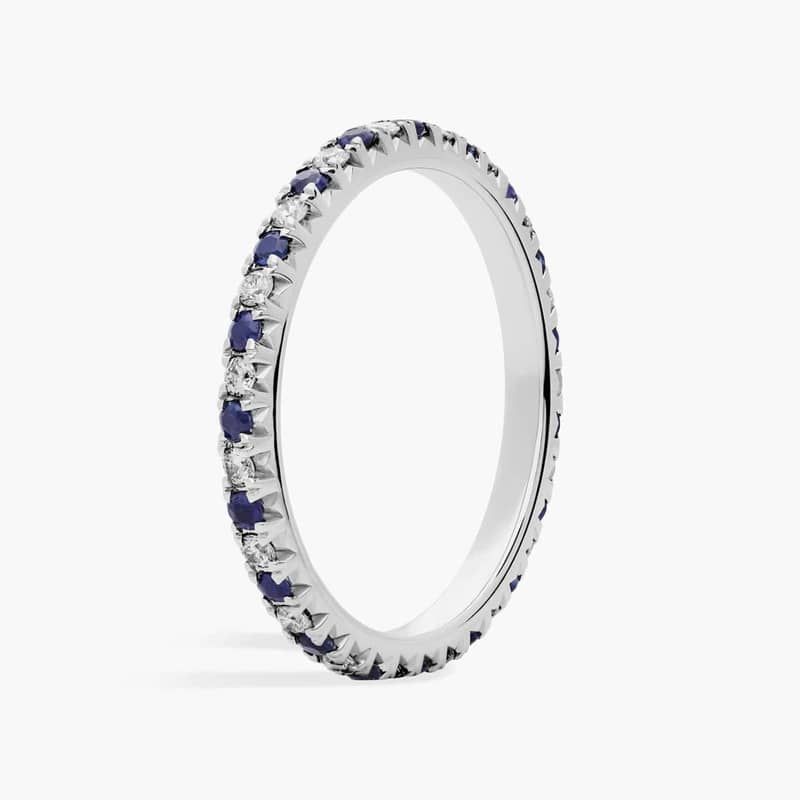 French Pavé Sapphire and Diamond Eternity Ring in 14k White Gold (1.4mm)