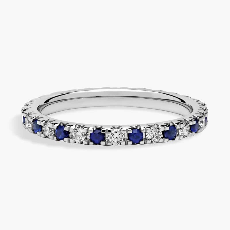 French Pavé Sapphire and Diamond Eternity Ring in 14k White Gold (1.8mm)