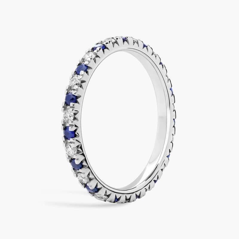 French Pavé Sapphire and Diamond Eternity Ring in 14k White Gold (1.8mm)