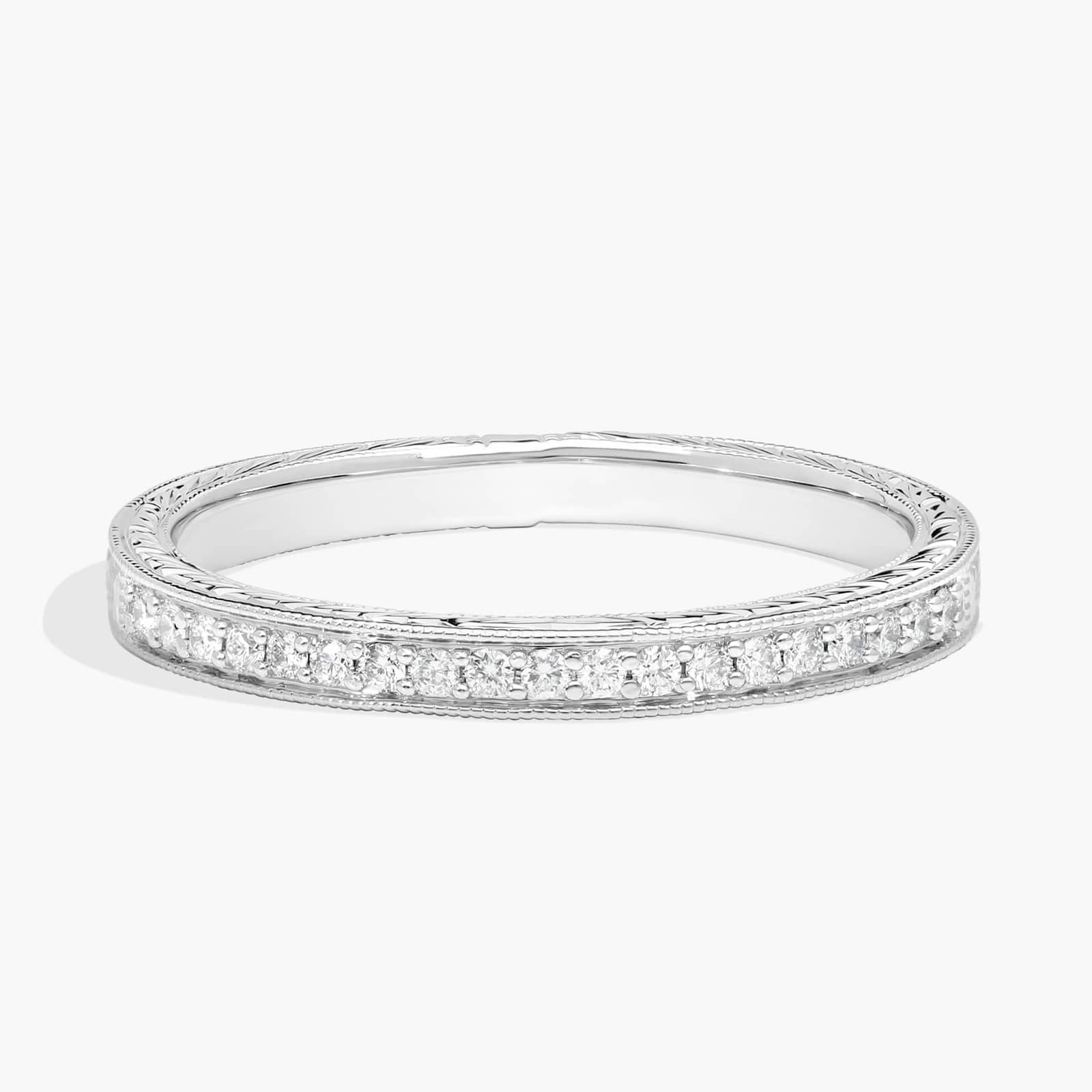Hand-Engraved Micropavé Diamond Ring in 14k White Gold (1/8 ct. tw.)