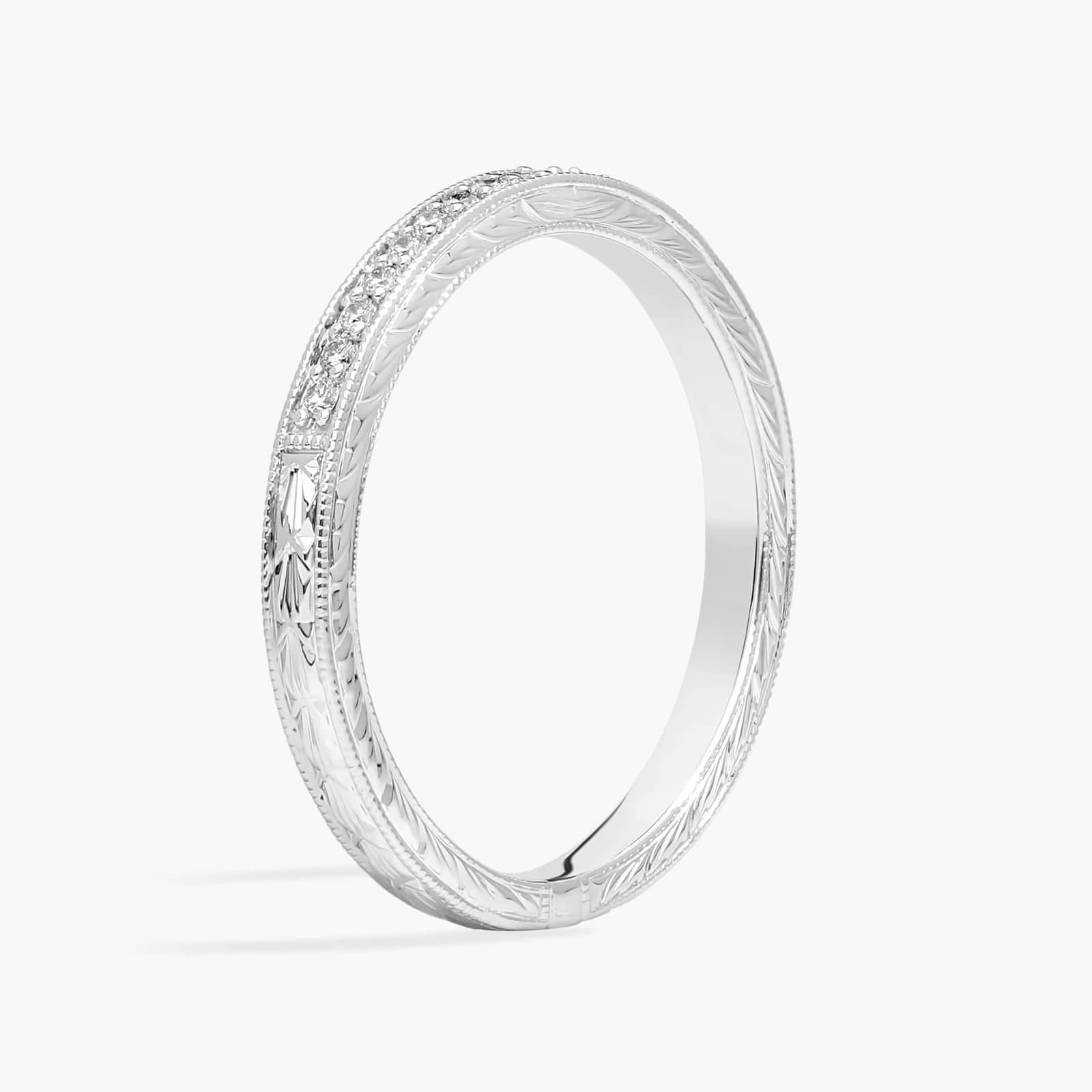 Hand-Engraved Micropavé Diamond Ring in 14k White Gold (1/8 ct. tw.)