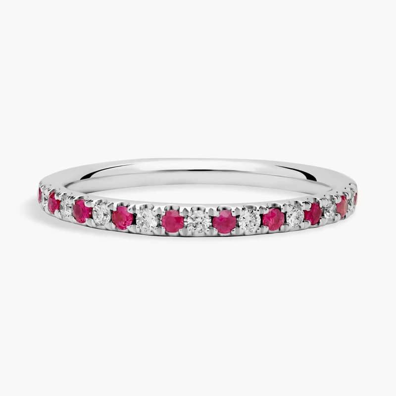 Riviera Pavé Ruby and Diamond Ring in 14k White Gold (1.5mm)