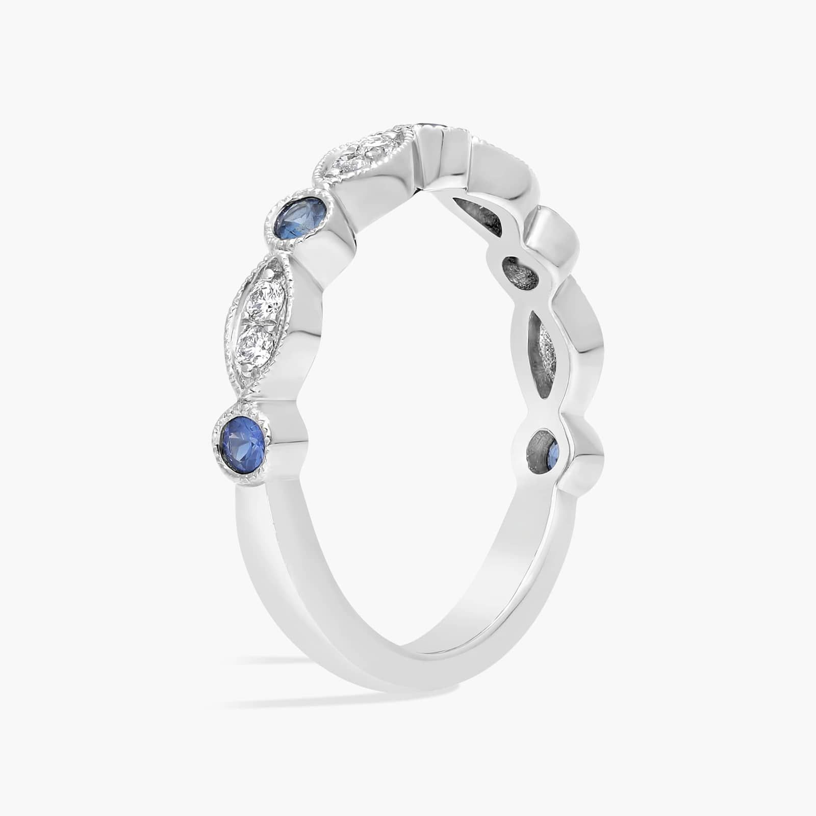 Milgrain Marquise Diamond and Sapphire Ring in 14k White Gold (1/10 ct. tw.)