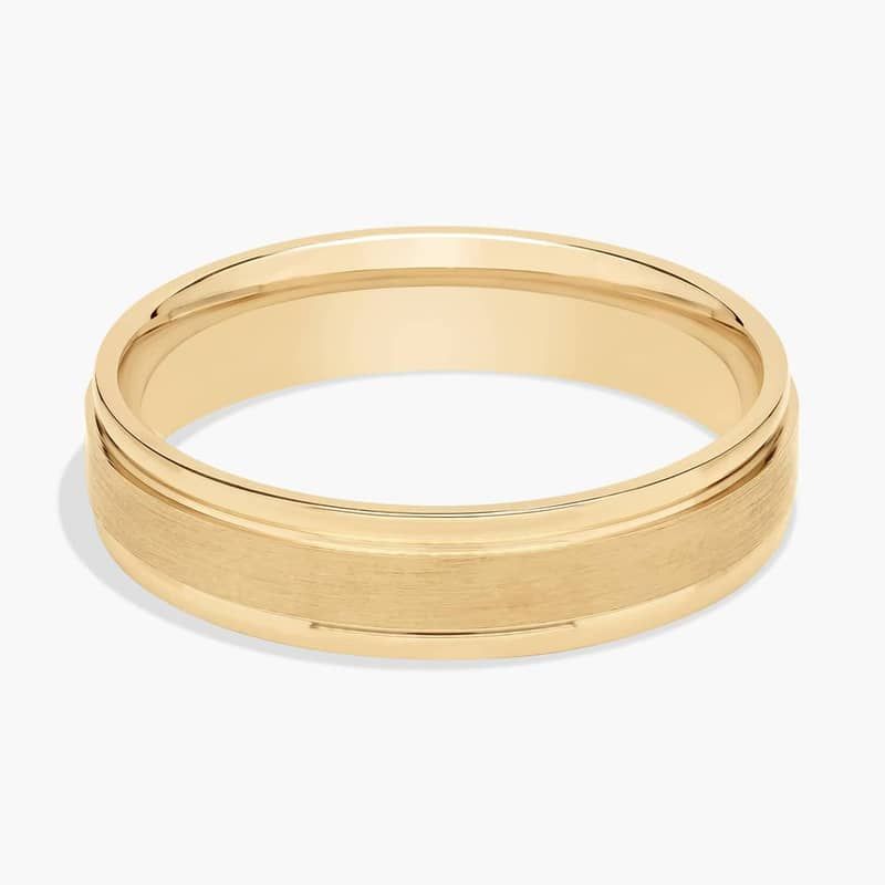 Brushed Inlay Wedding Ring in 14k Yellow Gold (5mm)