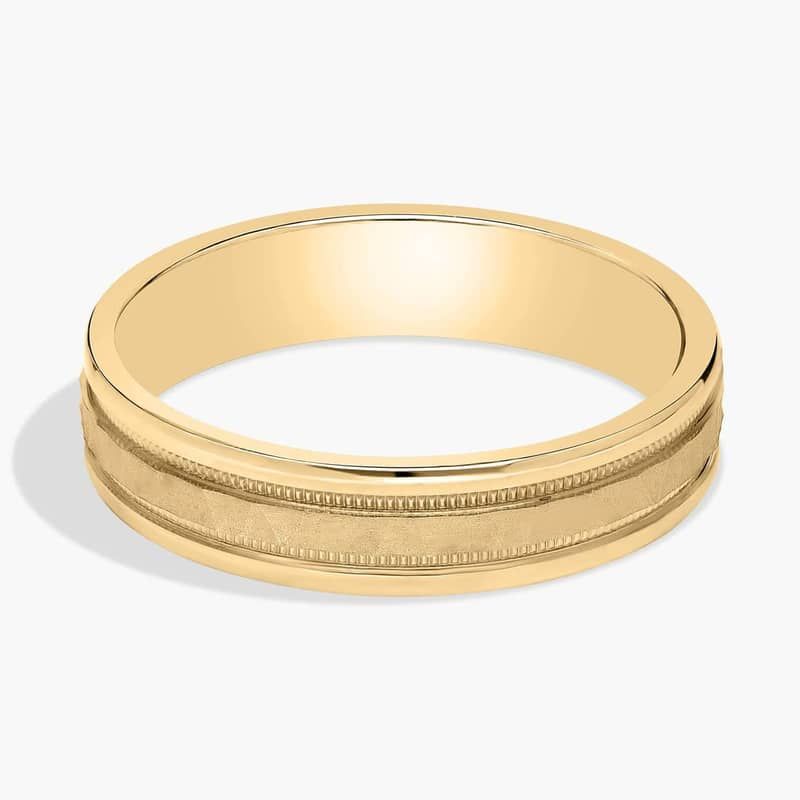 Hammered Milgrain Comfort Fit Wedding Ring in 14k Yellow Gold (5mm)