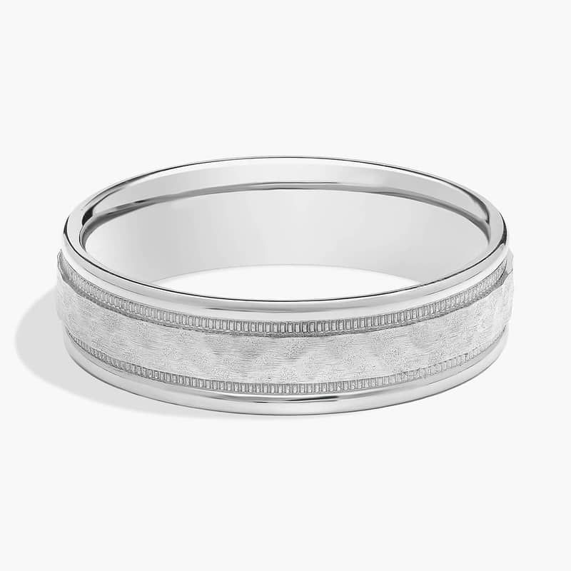 Hammered Milgrain Comfort Fit Wedding Ring in Platinum (6mm)