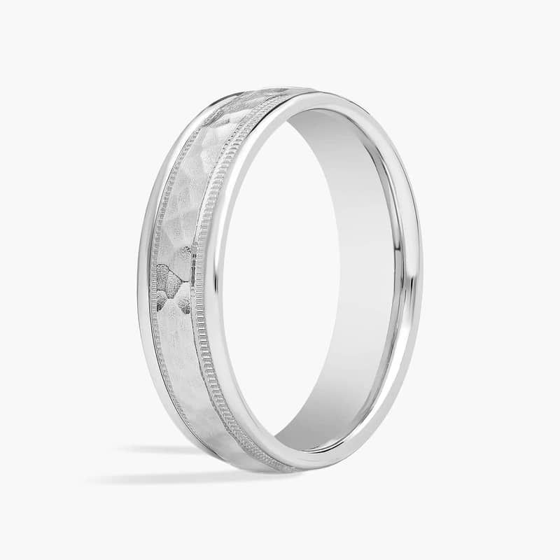 Hammered Milgrain Comfort Fit Wedding Ring in Platinum (6mm)