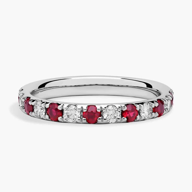 Riviera Pavé Ruby and Diamond Ring in Platinum (2.2mm)