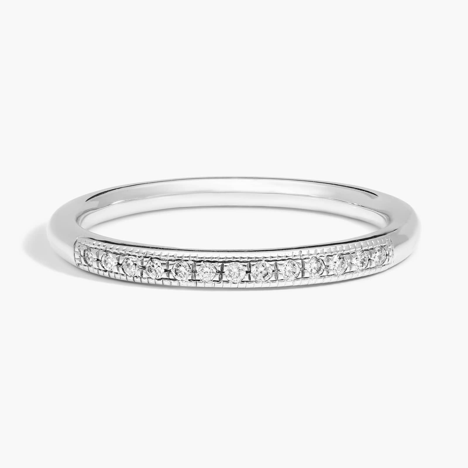 Petite Milgrain Diamond Ring in 14k White Gold