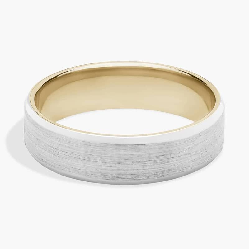 Matte Beveled Edge Wedding Ring in Platinum and 18k Yellow Gold (7mm)