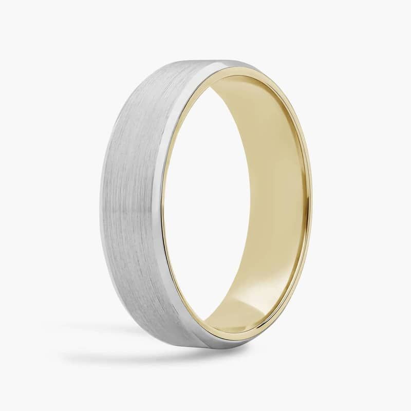 Matte Beveled Edge Wedding Ring in Platinum and 18k Yellow Gold (7mm)