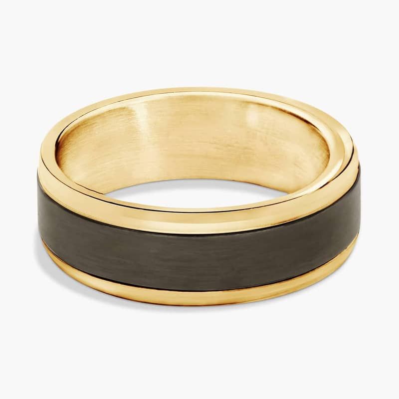 Satin Finish Wedding Ring in Black Titanium and 14k Yellow Gold (7mm)