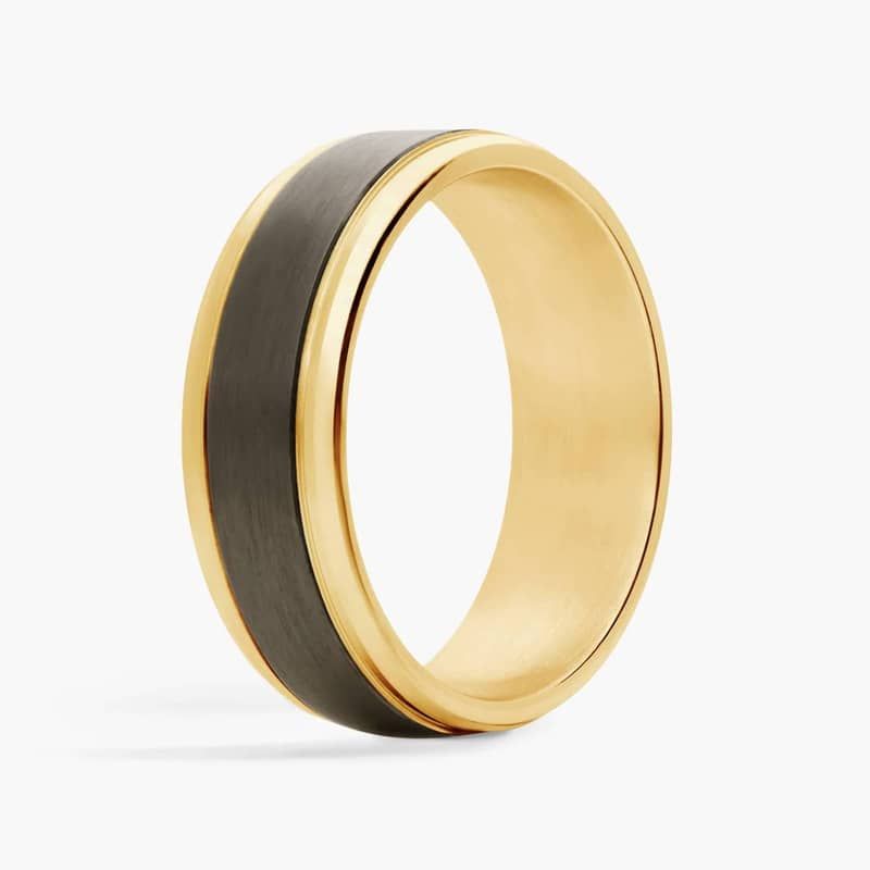 Satin Finish Wedding Ring in Black Titanium and 14k Yellow Gold (7mm)