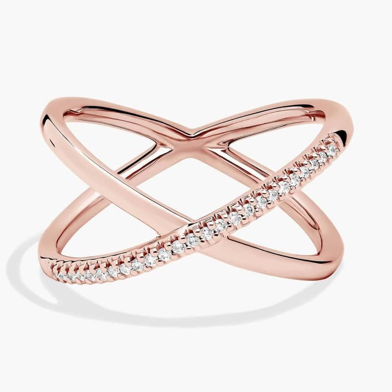 Delicate Pavé Diamond Crossover Fashion Ring in 14k Rose Gold (1/10 ct. tw.)
