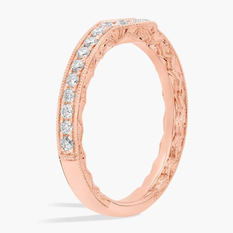 Curved Diamond and Milgrain Engraved Profile Wedding Ring in 14k Rose Gold (1/4 ct. tw.)